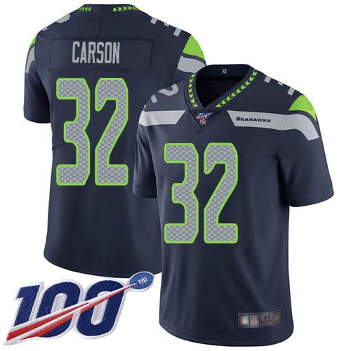 Seattle Seahawks Limited Navy Blue Men Chris Carson Home Jersey NFL Football 32 100th Season Vapor Untouchable